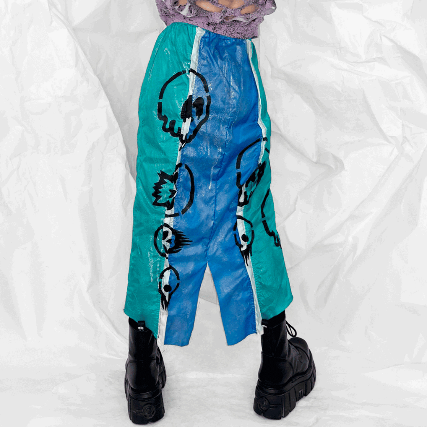 Melted Skull Long Blue Skirt