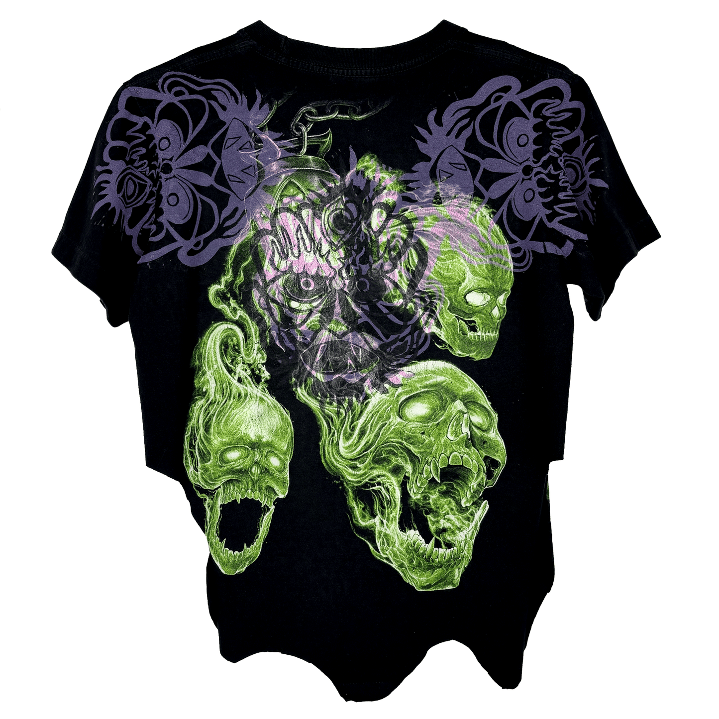 Neon and Chinese Skulls Crop T-Shirt